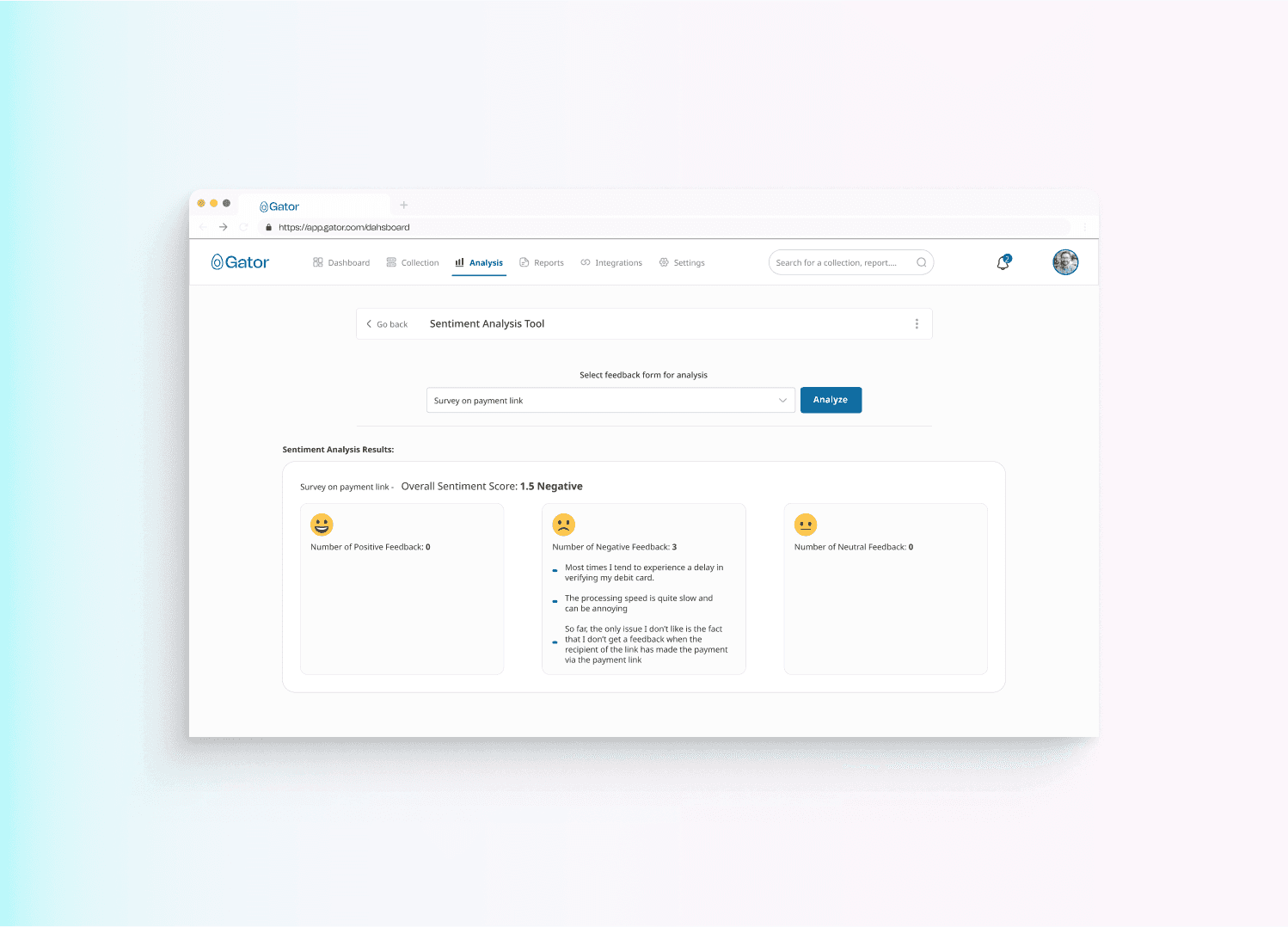 Gator sentiment analysis