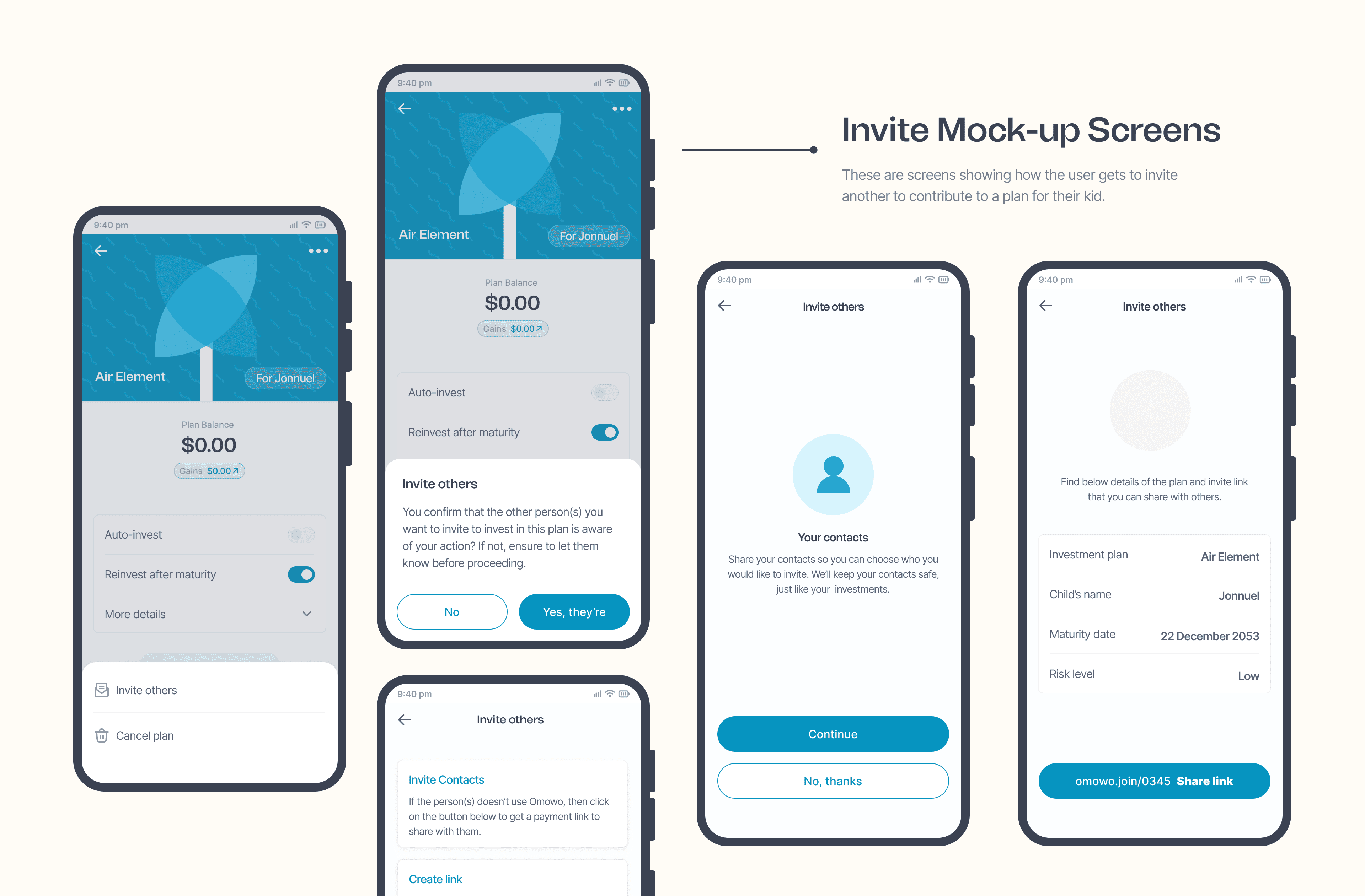 Invite mockup screens