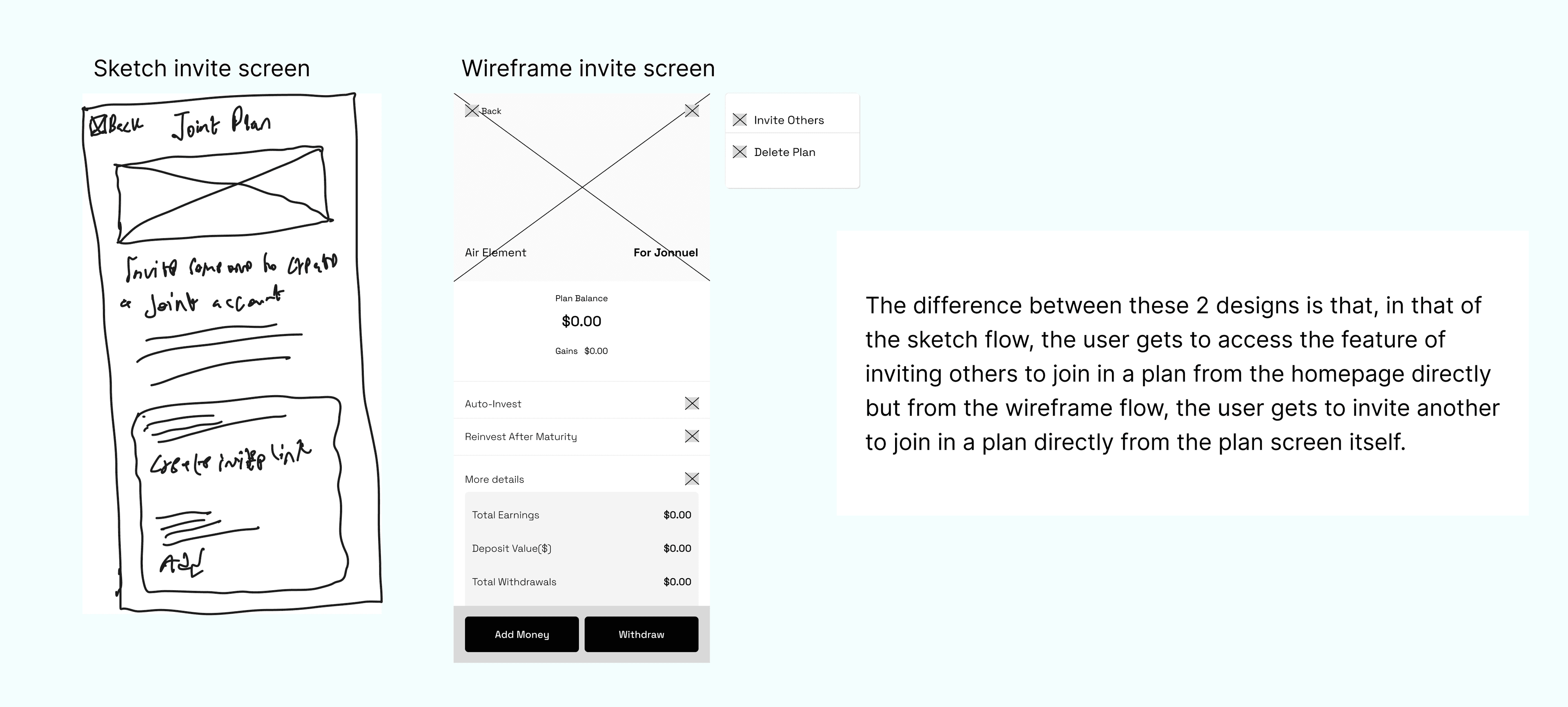 Sketch and wireframe: Invite