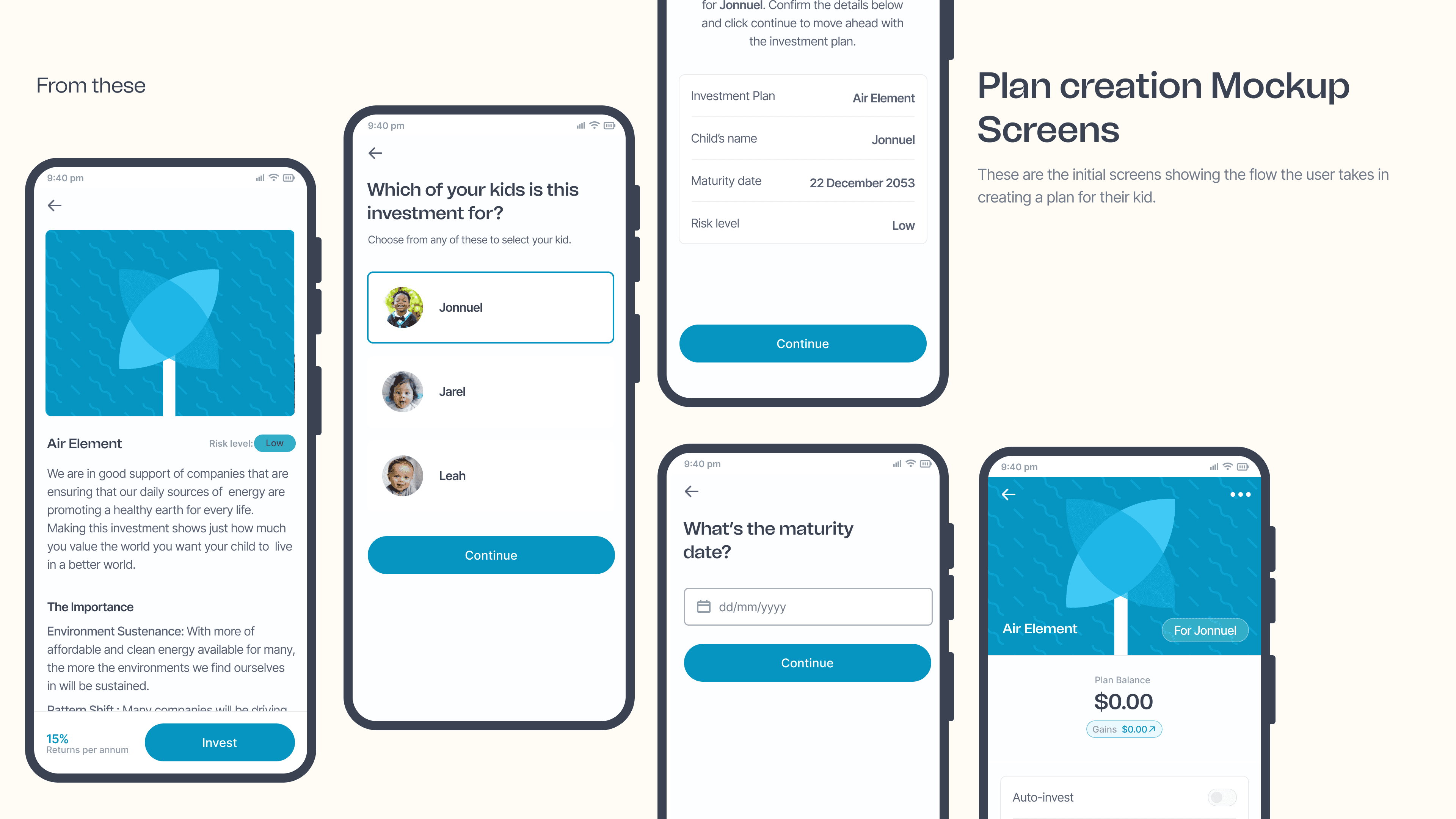 Plan creation mockups