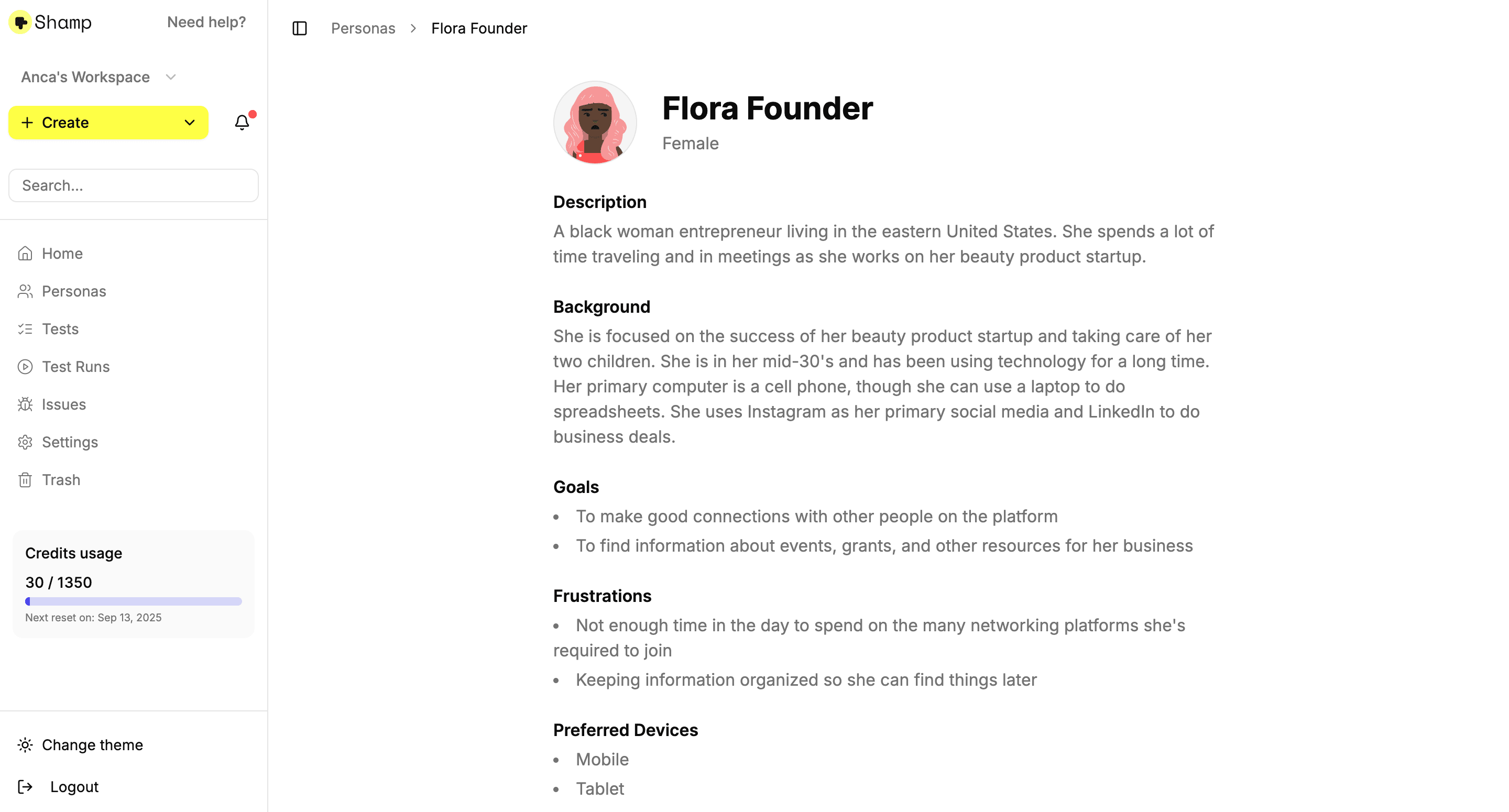 Shamp persona details